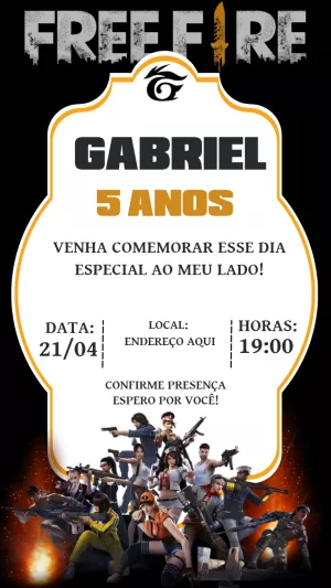 Convite Aniversário Free Fire com Personagens para Editar Online