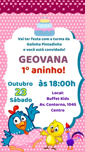 Galinha Pintadinha Birthday Invitation – Static – Heliene Designer