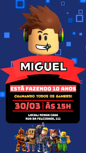 Convite de Aniversário Roblox com Grupo de Personagens para Editar