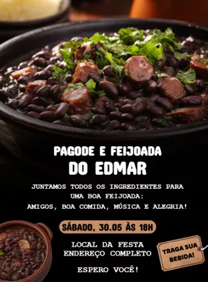 Convite de Aniversário Pagode e Feijoada para Editar Online