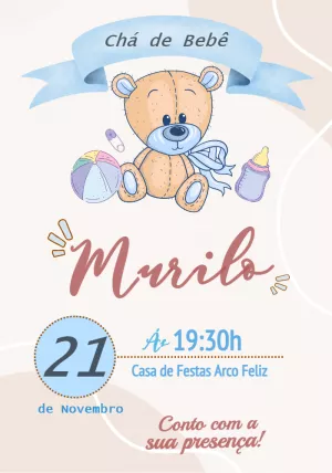 Convite Chá de Bebê Ursinho Fofo para Editar Online