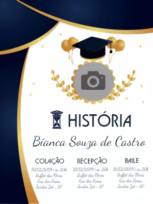 Convite de Formatura História com Foto para Editar Online