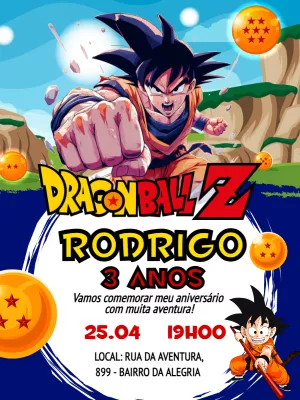 Convite Aniversário Dragon Ball Z com Goku para Editar Online