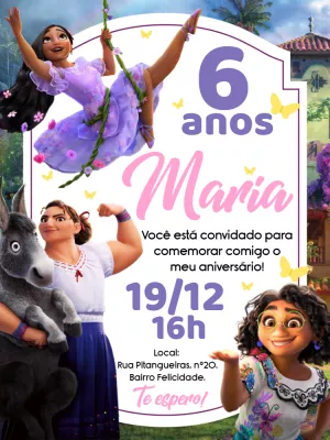 Convite de Aniversário Encanto com Personagens para Editar Online