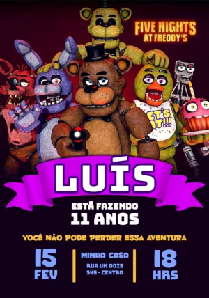 Convite de Aniversário Five Nights at Freddy's para Editar
