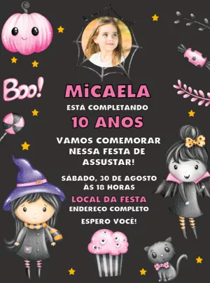 Convite Aniversário Halloween com Foto para Editar Online