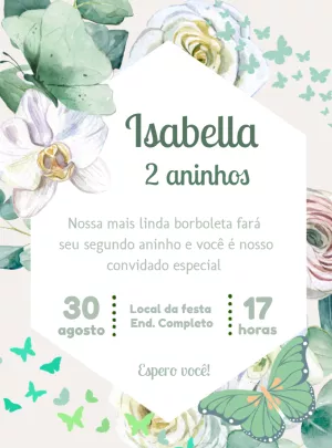 Convite Aniversário Borboletas Verde para Editar Online