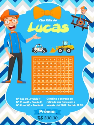 Chá Rifa Blippi: Modelo Editável Online para Imprimir