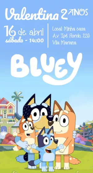 Convite de Aniversário Bluey e Bingo para Editar Online
