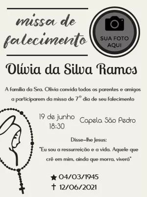 Convite Missa de Falecimento com Foto para Editar Online