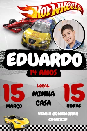 Convite de Aniversário HotWheels com Foto para Editar Online