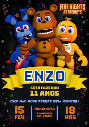 Convite Aniversário Five Nights at Freddy's para Editar Online
