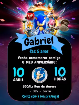Convite de Aniversário Sonic e sua Turma para Editar Online