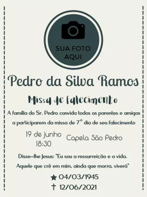 Convite para Missa de Falecimento com Foto para Editar Online