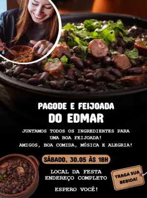 Convite Aniversário Pagode e Feijoada com Foto para Editar