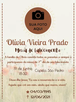 Convite Missa de Sétimo Dia com Foto para Editar Online
