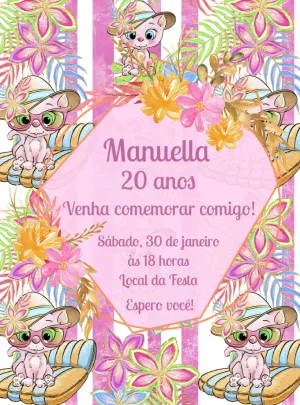 Convite Aniversário Pool Party Gatinha para Editar Online