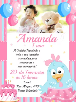 Convite Aniversário Galinha Pintadinha com Foto para Editar