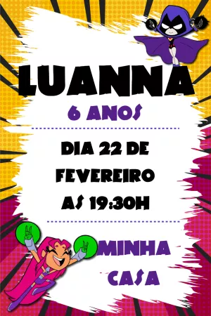 Convite de Aniversário Jovens Titãs com Personagens para Editar