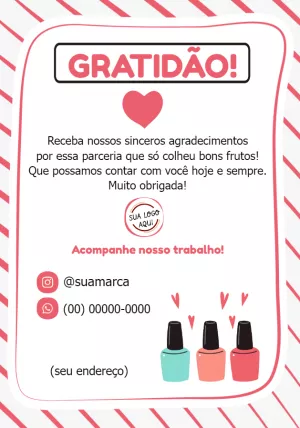 Cartão de Agradecimento Manicure com Esmaltes para Editar Online