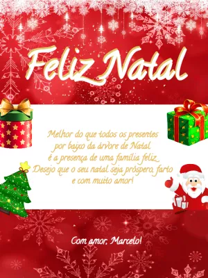 Cartão de Natal com Papai Noel e Presentes para Editar Online