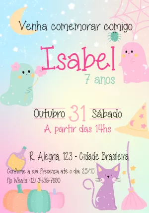 Convite de Aniversário Halloween Fofo para Editar Online