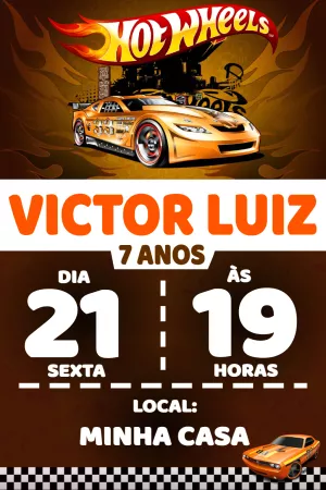 Convite de Aniversário HotWheels Editável para Imprimir