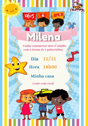 Convite Aniversário 3 Palavrinhas Deus é Amor para Editar
