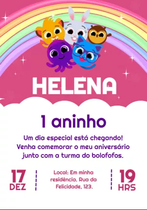 Convite de Aniversário Bolofofos Rosa para Editar Online