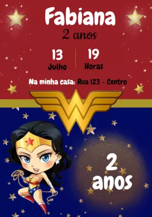 Convite Aniversário Mulher Maravilha para Editar Online