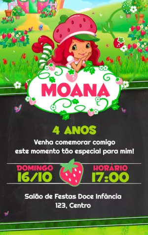 Convite de Aniversário Moranguinho para Editar Online