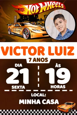 Convite de Aniversário Hot Wheels com Foto para Editar Online