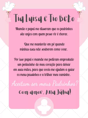 Convite para Padrinhos de Batismo Delicado para Editar Online