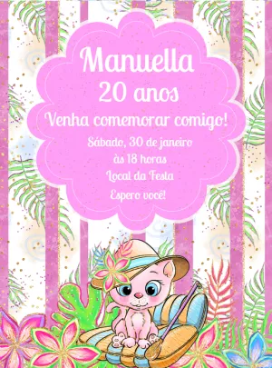 Convite Aniversário Gatinha Tropical para Editar Online