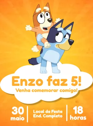 Convite de Aniversário Bluey e Bingo para Editar Online