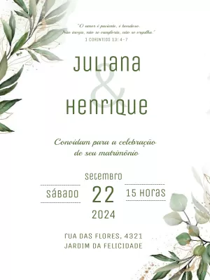 Convite de Casamento Folhagem Verde para Editar Online