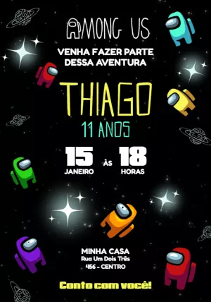 Convite Aniversário Among Us com Personagens para Editar Online