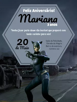 Convite de Aniversário Mulher Gato para Editar Online