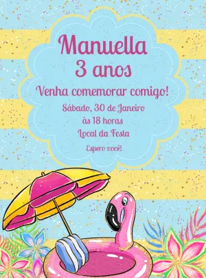 Convite Aniversário Pool Party Flamingo para Editar Online
