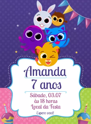 Convite de Aniversário Bolofofos para Editar Online
