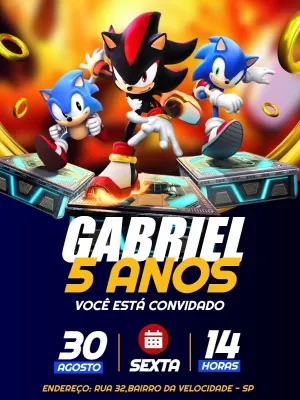 Convite de Aniversário Shadow e Sonic para Editar Online