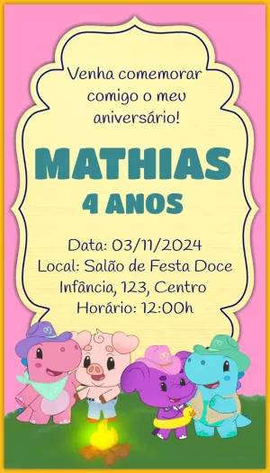 Convite de Aniversário Babytube com Animais para Editar Online