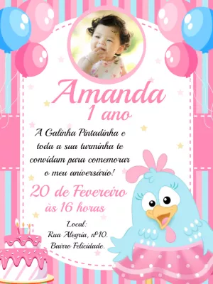 Convite Aniversário Galinha Pintadinha Candy com Foto para Editar