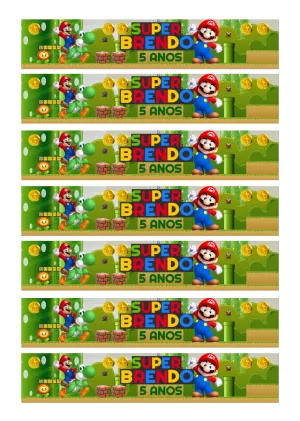 Rótulo Super Mario para Garrafa Editável para Aniversário