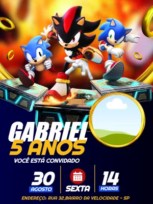 Convite de Aniversário Shadow e Sonic com Foto para Editar