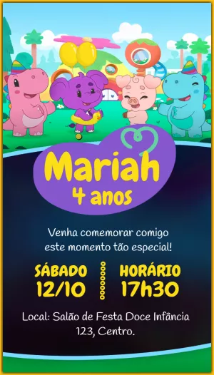 Convite Aniversário Baby Tube com Animais para Editar Online