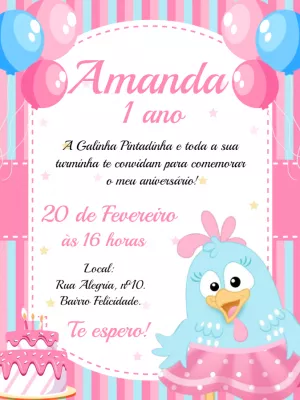 Convite Aniversário Galinha Pintadinha Candy para Editar Online