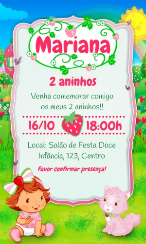 Convite Aniversário Moranguinho Baby para Editar Online