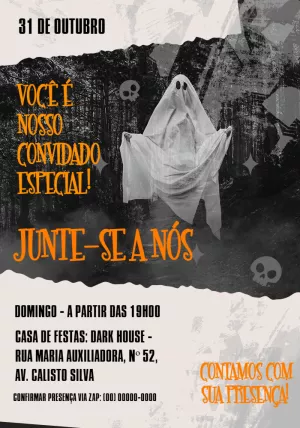Convite de Halloween Assustador com Fantasma para Editar Online