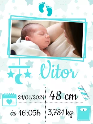Quadro Nascimento de Bebê com Foto para Editar Online